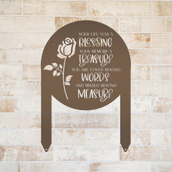 Memorial Metal Yard Stake for Memory Dedication Garden, Honor a loved one or special friend - Unique Rose Remembrance Quote Grave Decoration