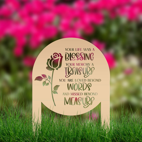 Memorial Metal Yard Stake for Memory Dedication Garden, Honor a loved one or special friend - Unique Rose Remembrance Quote Grave Decoration