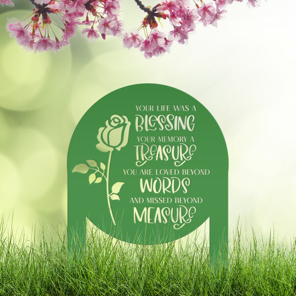 Memorial Metal Yard Stake for Memory Dedication Garden, Honor a loved one or special friend - Unique Rose Remembrance Quote Grave Decoration