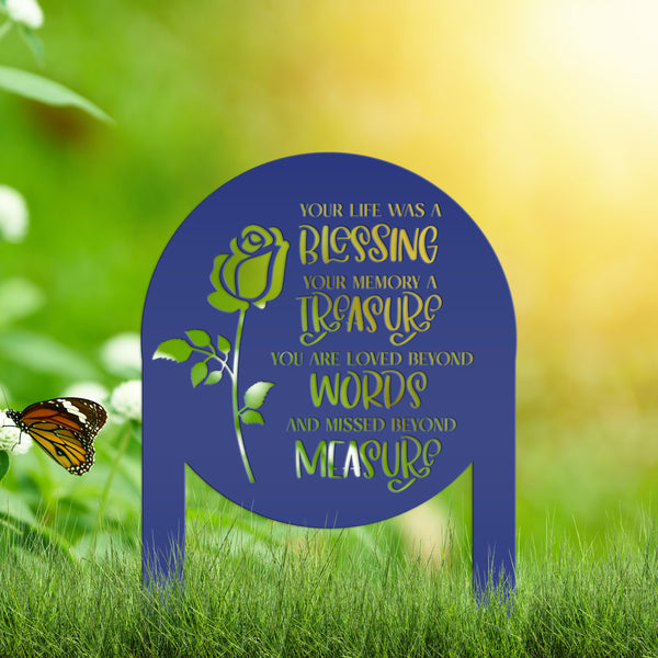 Memorial Metal Yard Stake for Memory Dedication Garden, Honor a loved one or special friend - Unique Rose Remembrance Quote Grave Decoration