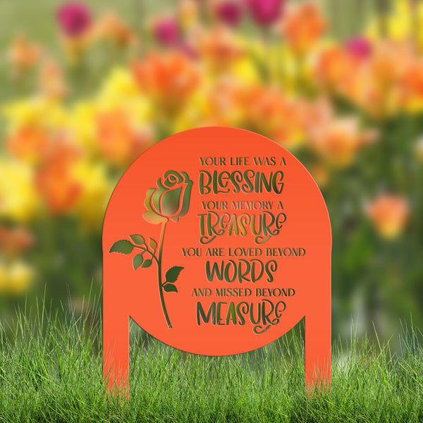 Memorial Metal Yard Stake for Memory Dedication Garden, Honor a loved one or special friend - Unique Rose Remembrance Quote Grave Decoration