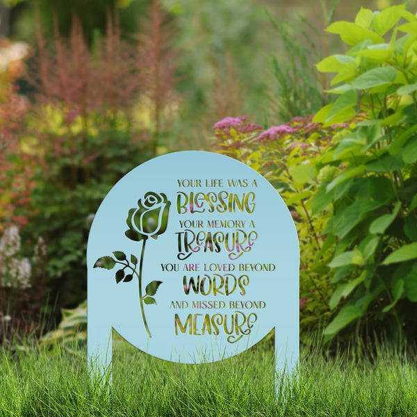 Memorial Metal Yard Stake for Memory Dedication Garden, Honor a loved one or special friend - Unique Rose Remembrance Quote Grave Decoration