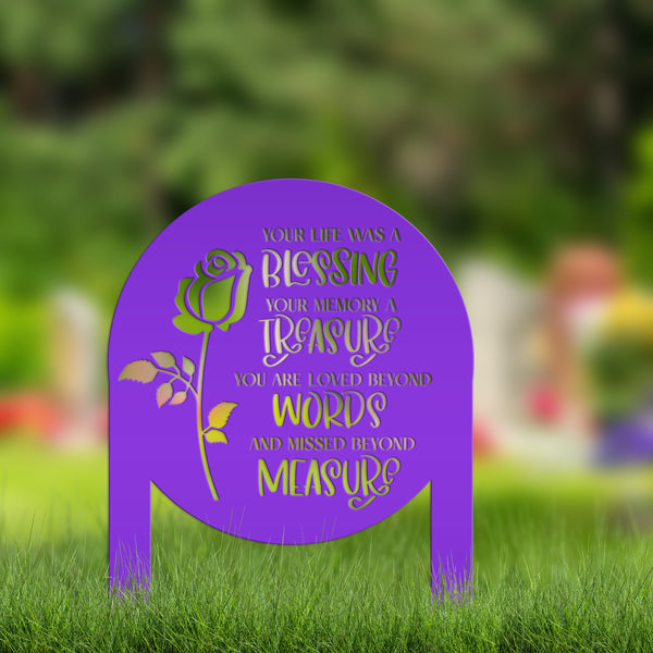 Memorial Metal Yard Stake for Memory Dedication Garden, Honor a loved one or special friend - Unique Rose Remembrance Quote Grave Decoration