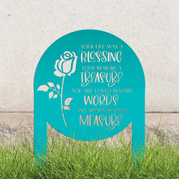 Memorial Metal Yard Stake for Memory Dedication Garden, Honor a loved one or special friend - Unique Rose Remembrance Quote Grave Decoration