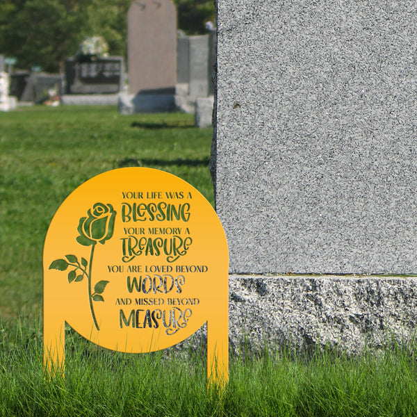 Memorial Metal Yard Stake for Memory Dedication Garden, Honor a loved one or special friend - Unique Rose Remembrance Quote Grave Decoration