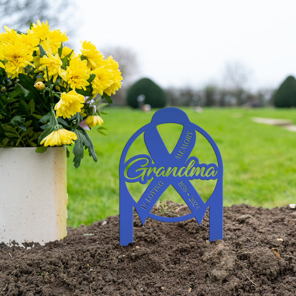 Unique Memorial Sign with Cancer Ribbon – Custom Tribute Metal Art - In Loving Memory Gravesite Decoration - Personalized Memorial Stakes