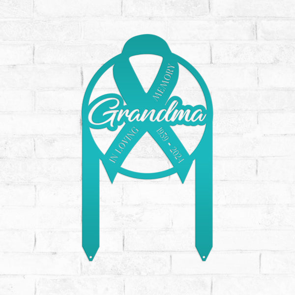 Unique Memorial Sign with Cancer Ribbon – Custom Tribute Metal Art - In Loving Memory Gravesite Decoration - Personalized Memorial Stakes