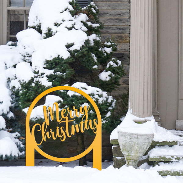 Merry Christmas Metal Yard Stake - Outdoor Christmas Decor