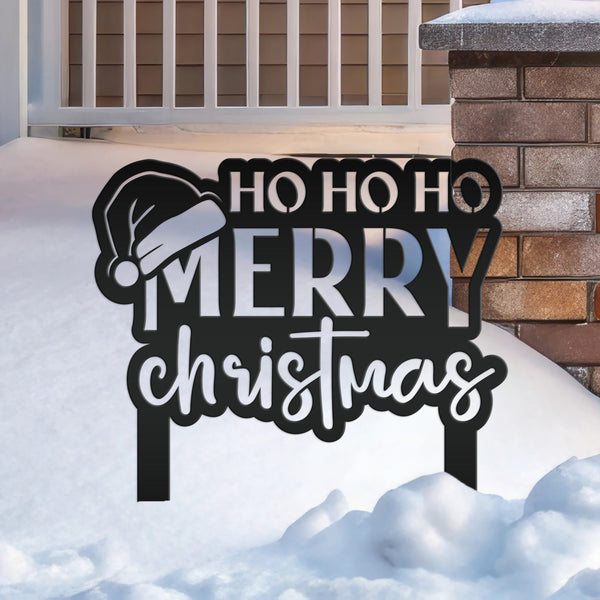 Merry Christmas Metal Yard Art - Seasonal Outdoor Decor - Santa Greeting Lawn Stake - Unique Holiday Welcome Display - Christmas Quote Sign