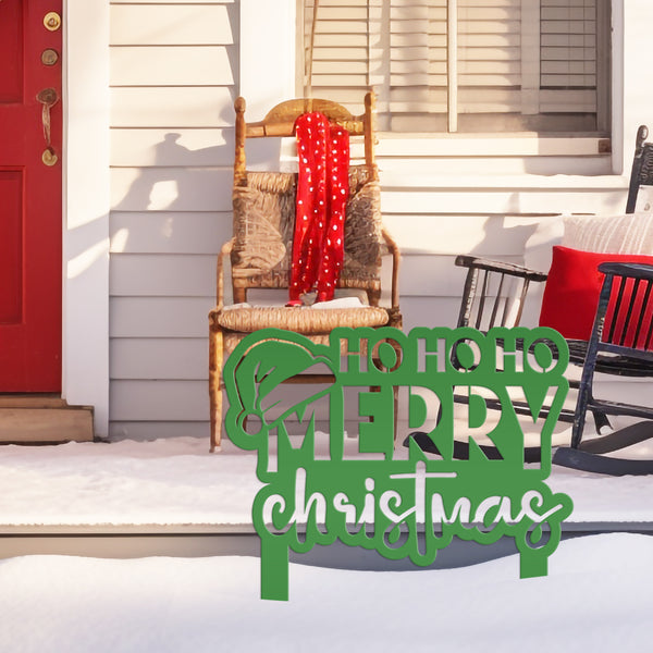 Merry Christmas Metal Yard Art - Seasonal Outdoor Decor - Santa Greeting Lawn Stake - Unique Holiday Welcome Display - Christmas Quote Sign