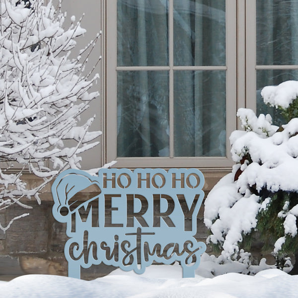 Merry Christmas Metal Yard Art - Seasonal Outdoor Decor - Santa Greeting Lawn Stake - Unique Holiday Welcome Display - Christmas Quote Sign