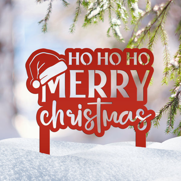 Merry Christmas Metal Yard Art - Seasonal Outdoor Decor - Santa Greeting Lawn Stake - Unique Holiday Welcome Display - Christmas Quote Sign