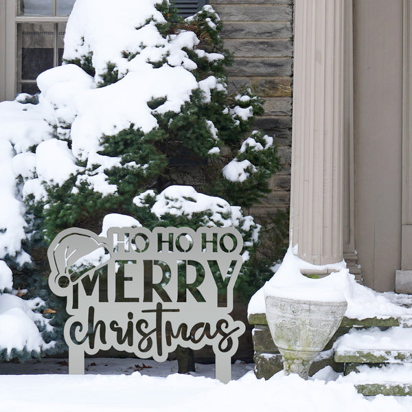 Merry Christmas Metal Yard Art - Seasonal Outdoor Decor - Santa Greeting Lawn Stake - Unique Holiday Welcome Display - Christmas Quote Sign
