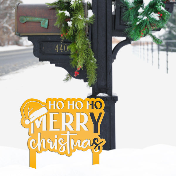 Merry Christmas Metal Yard Art - Seasonal Outdoor Decor - Santa Greeting Lawn Stake - Unique Holiday Welcome Display - Christmas Quote Sign