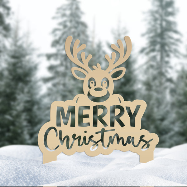 Merry Christmas Yard Stake - Cute Holiday Reindeer Metal Garden Decor - Festive Outdoor Decorations - Seasonal Stakes - Unique Winter Signs