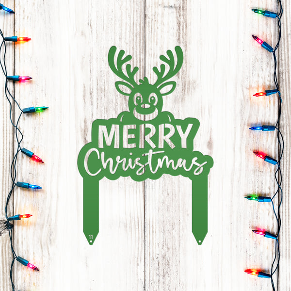 Merry Christmas Yard Stake - Cute Holiday Reindeer Metal Garden Decor - Festive Outdoor Decorations - Seasonal Stakes - Unique Winter Signs