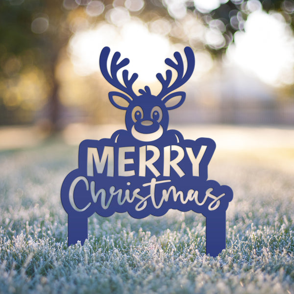 Merry Christmas Yard Stake - Cute Holiday Reindeer Metal Garden Decor - Festive Outdoor Decorations - Seasonal Stakes - Unique Winter Signs