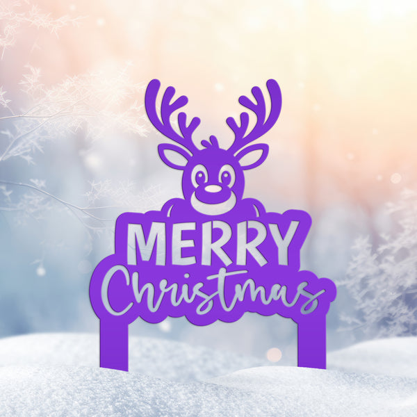 Merry Christmas Yard Stake - Cute Holiday Reindeer Metal Garden Decor - Festive Outdoor Decorations - Seasonal Stakes - Unique Winter Signs