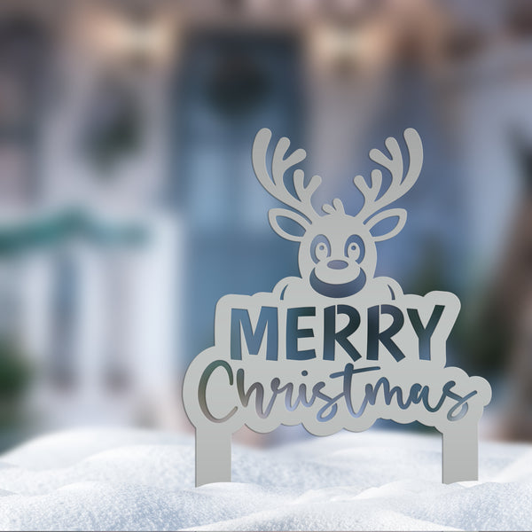 Merry Christmas Yard Stake - Cute Holiday Reindeer Metal Garden Decor - Festive Outdoor Decorations - Seasonal Stakes - Unique Winter Signs