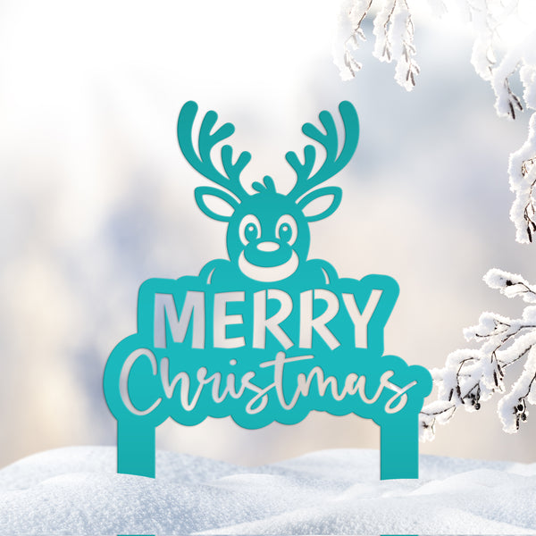 Merry Christmas Yard Stake - Cute Holiday Reindeer Metal Garden Decor - Festive Outdoor Decorations - Seasonal Stakes - Unique Winter Signs