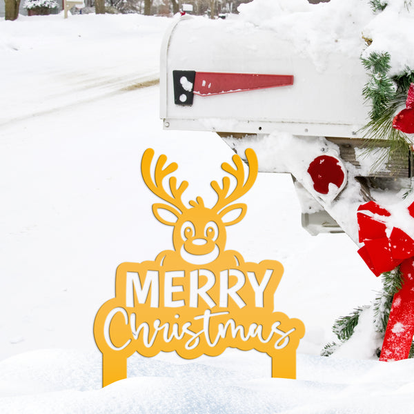 Merry Christmas Yard Stake - Cute Holiday Reindeer Metal Garden Decor - Festive Outdoor Decorations - Seasonal Stakes - Unique Winter Signs