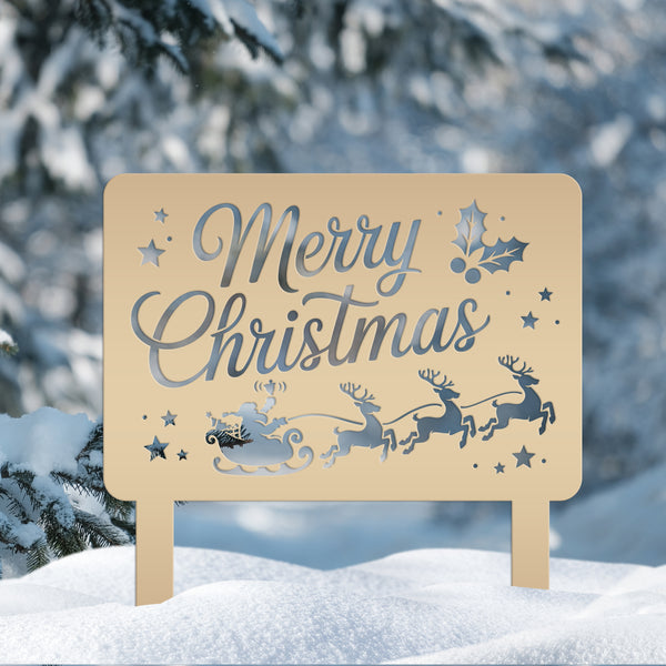 Santa Reindeer Metal Yard Stake - Festive Holiday Lawn Decor - Merry Christmas Decorations - Outdoor Seasonal Sign - Unique Christmas Gifts