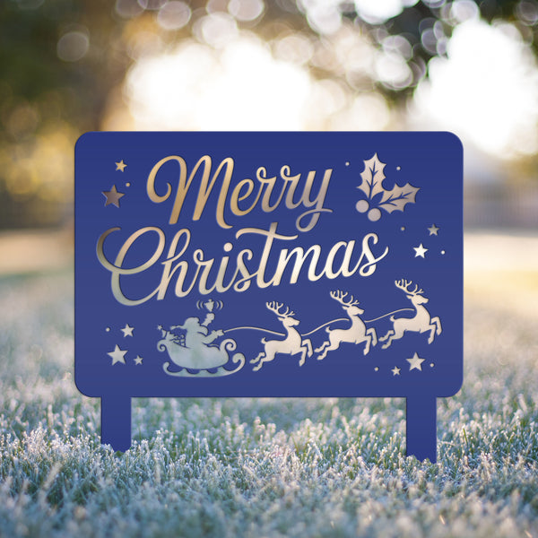 Santa Reindeer Metal Yard Stake - Festive Holiday Lawn Decor - Merry Christmas Decorations - Outdoor Seasonal Sign - Unique Christmas Gifts