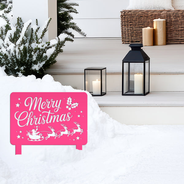 Santa Reindeer Metal Yard Stake - Festive Holiday Lawn Decor - Merry Christmas Decorations - Outdoor Seasonal Sign - Unique Christmas Gifts