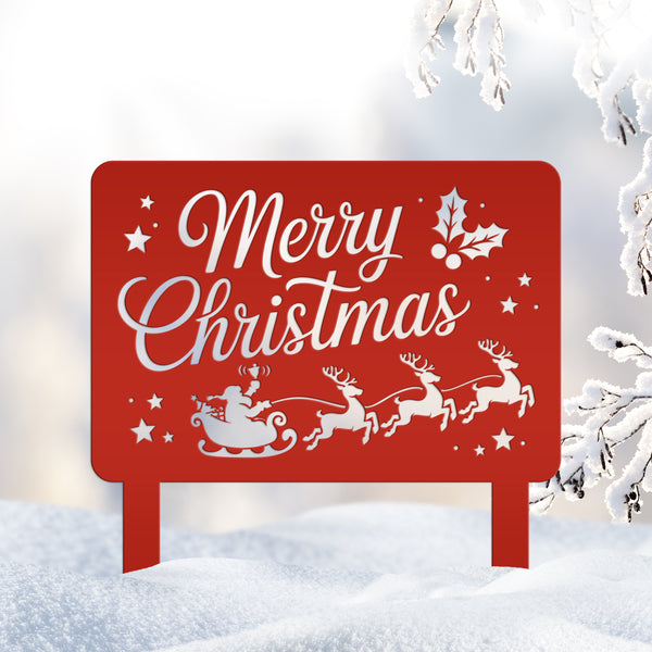 Santa Reindeer Metal Yard Stake - Festive Holiday Lawn Decor - Merry Christmas Decorations - Outdoor Seasonal Sign - Unique Christmas Gifts