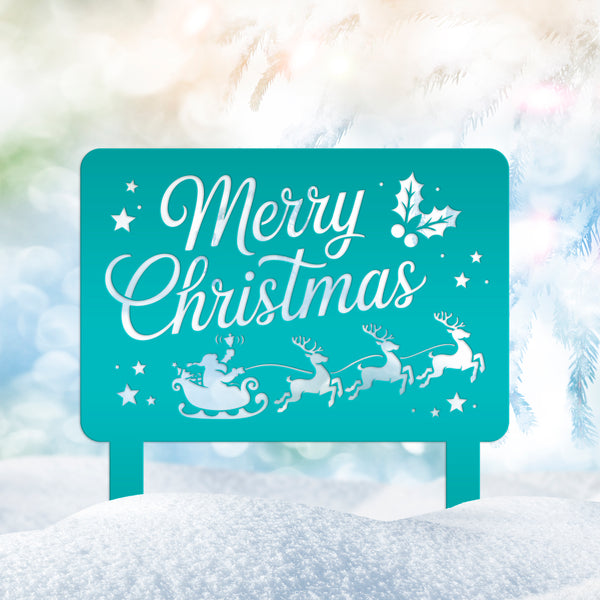Santa Reindeer Metal Yard Stake - Festive Holiday Lawn Decor - Merry Christmas Decorations - Outdoor Seasonal Sign - Unique Christmas Gifts