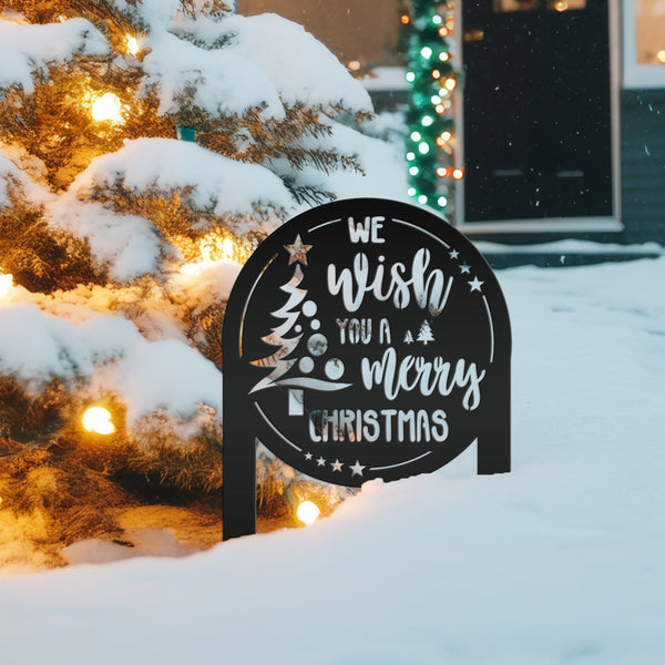 Christmas Greetings Metal Yard Stake - Holiday Garden Decor - Festive Outdoor Lawn Sign - Charming Seasonal Decorations - Christmas Gifts