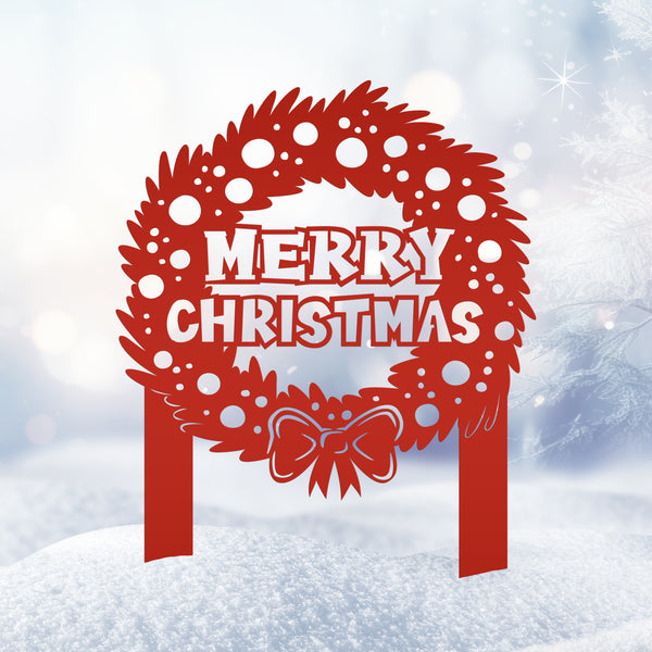 Christmas Wreath Yard Stake, Metal Lawn Decor for the Holidays, Outdoor Christmas Decorations