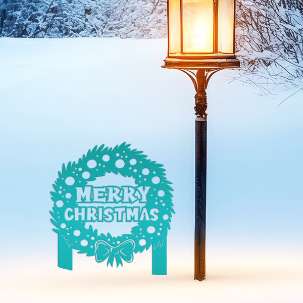 Christmas Wreath Yard Stake, Metal Lawn Decor for the Holidays, Outdoor Christmas Decorations