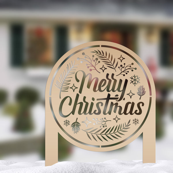 Decorative Merry Christmas Metal Yard Stake -  Holiday Decor