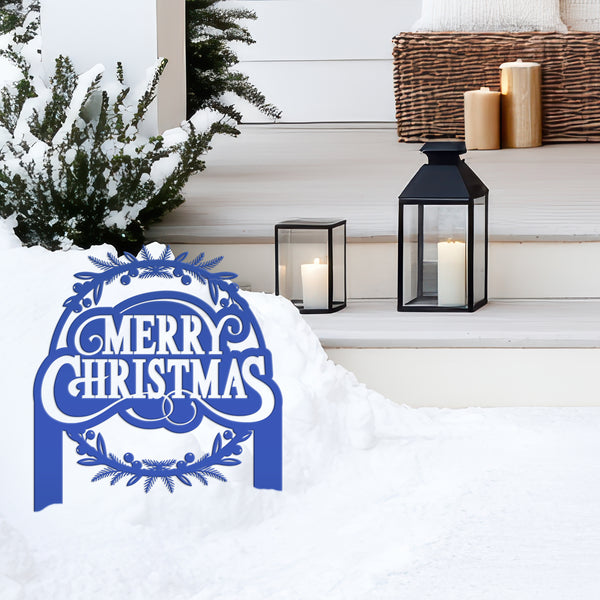 Decorative Merry Christmas Wreath Metal Yard Stake - Holiday Decor