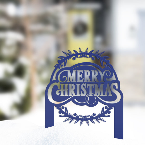 Decorative Merry Christmas Wreath Metal Yard Stake - Holiday Decor