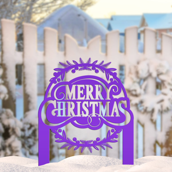 Decorative Merry Christmas Wreath Metal Yard Stake - Holiday Decor