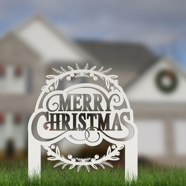 Decorative Merry Christmas Wreath Metal Yard Stake - Holiday Decor