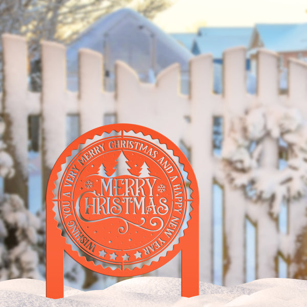 Decorative Merry Christmas Metal Yard Stake , Holiday Decor, Outdoor Christmas Decor