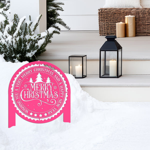 Decorative Merry Christmas Metal Yard Stake , Holiday Decor, Outdoor Christmas Decor