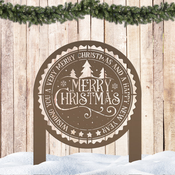 Decorative Merry Christmas Metal Yard Stake , Holiday Decor, Outdoor Christmas Decor