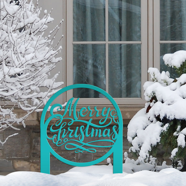 Merry Christmas Metal Yard Stake - Holiday Decor-Outdoor Christmas Yard Decorations