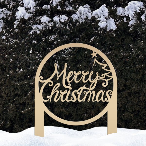 Merry Christmas Metal Yard Stake - Outdoor Christmas Decor