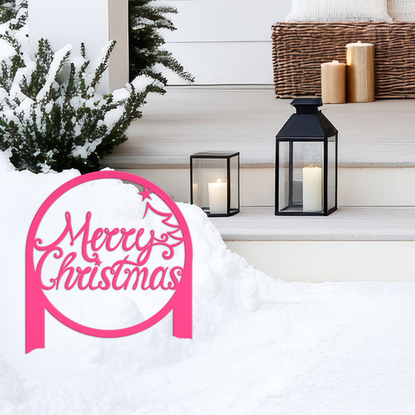 Merry Christmas Metal Yard Stake - Outdoor Christmas Decor