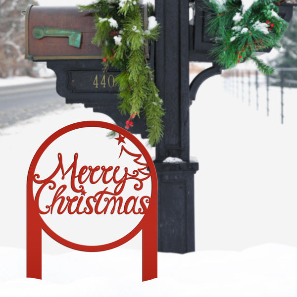 Merry Christmas Metal Yard Stake - Outdoor Christmas Decor