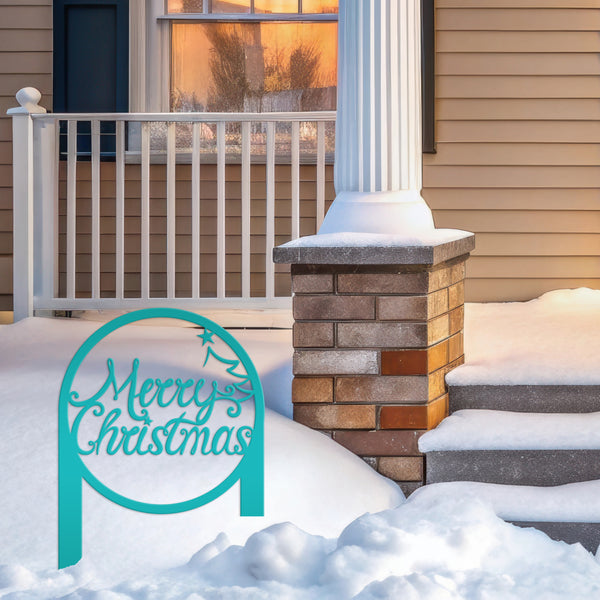 Merry Christmas Metal Yard Stake - Outdoor Christmas Decor