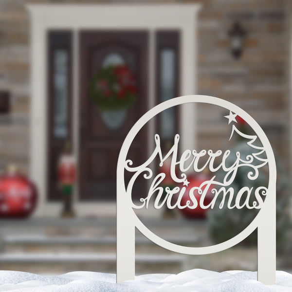Merry Christmas Metal Yard Stake - Outdoor Christmas Decor