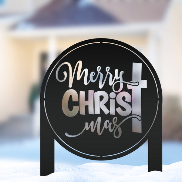 Merry Christ Mas Metal Yard Stake, Christian Outdoor Decor
