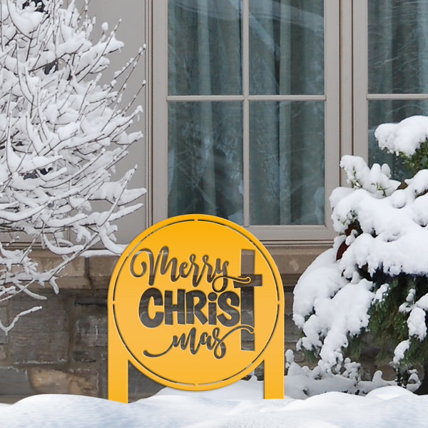 Merry Christ Mas Metal Yard Stake, Christian Outdoor Decor