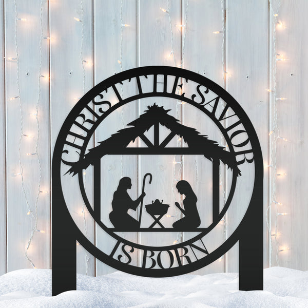 Christmas Yard Decor, Christ the Savior is Born Metal Lawn Stake, Outdoor Christmas Decoration